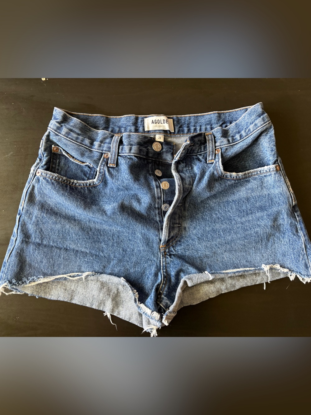 Agolde blue button-fly denim shorts
